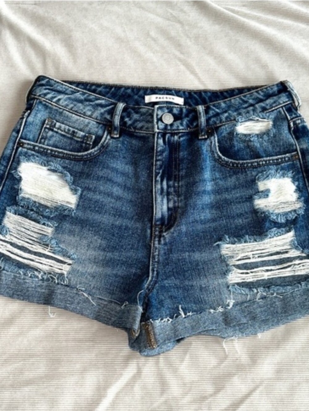 PacSun Distressed Mid-Blue Denim Cutoff Shorts